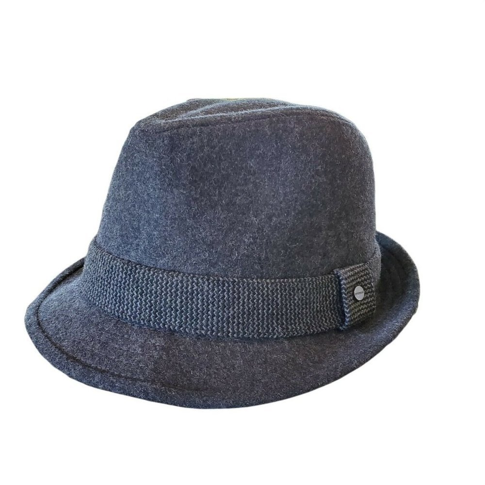Stetson Gray Wool‎ Fedora Hat Chevron Trim with Pin Size S/M Classic Neutral